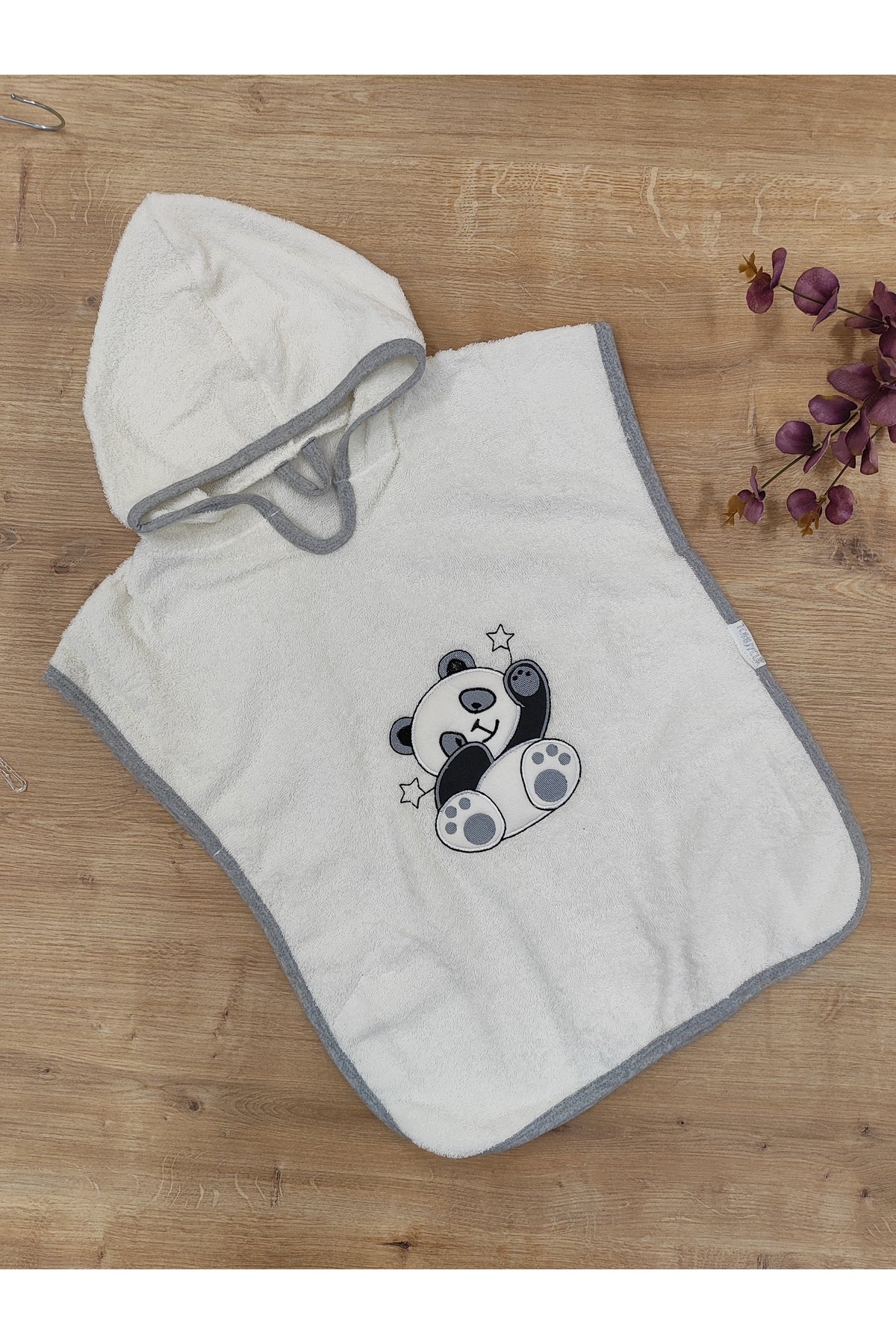 Panda Nakışlı Bebek Banyo Havlusu Pareo %100 Pamuklu Başlıklı Panço – Yumuşak Su Emici Hediyelik