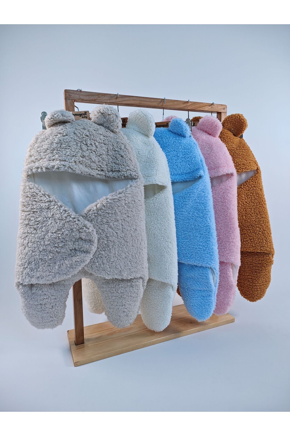 0-6 Ay İçi Elyaflı Kulaklı Peluş Bebek Kundağı Welsoft Kumaş Yenidoğan Uyku Tulumu