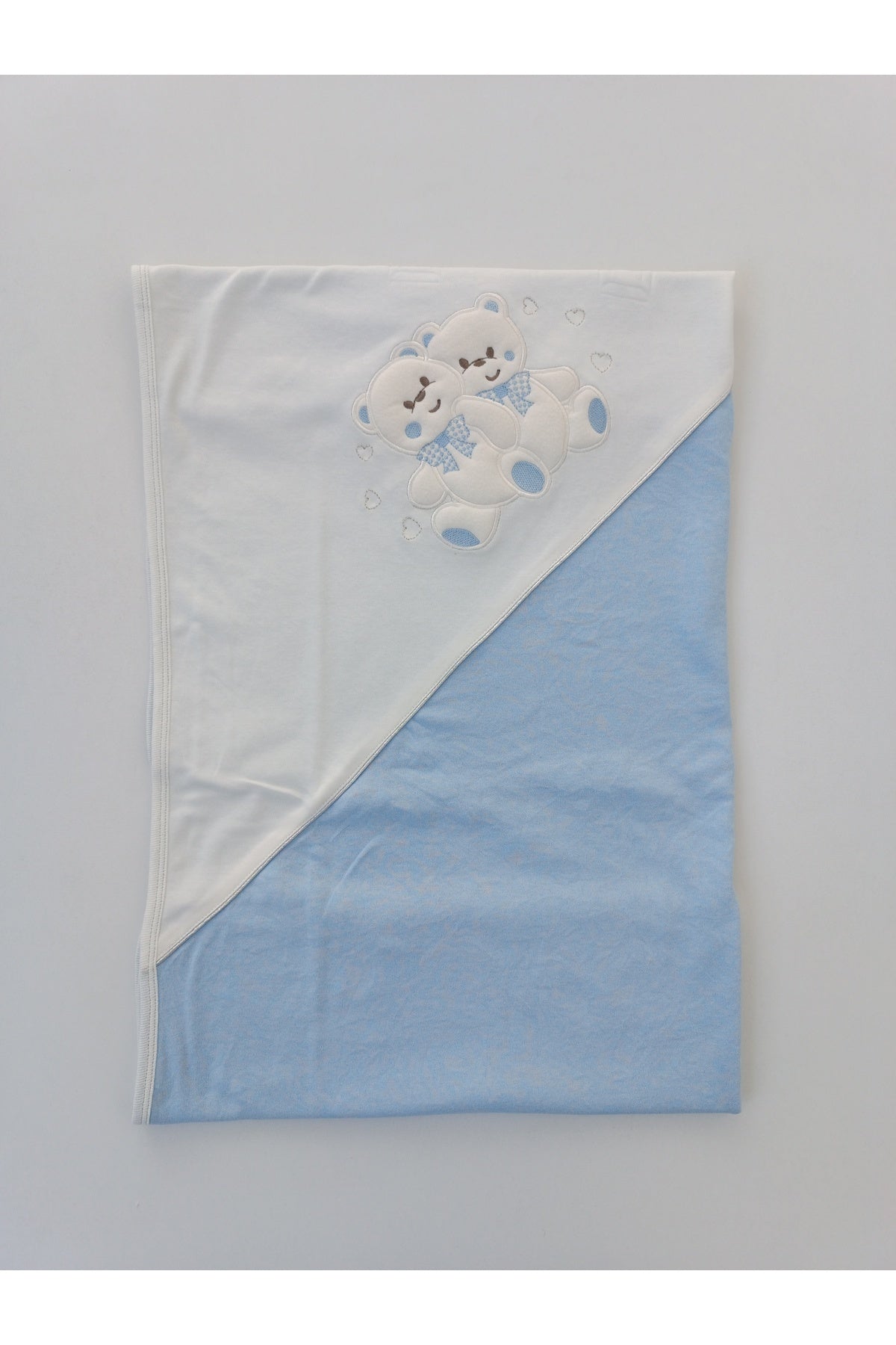 %100 Pamuklu & Mevsimlik Erkek Bebek Battaniyesi - Mavi & Ayıcık Nakışlı Bebek Örtüsü 80x90 Cm