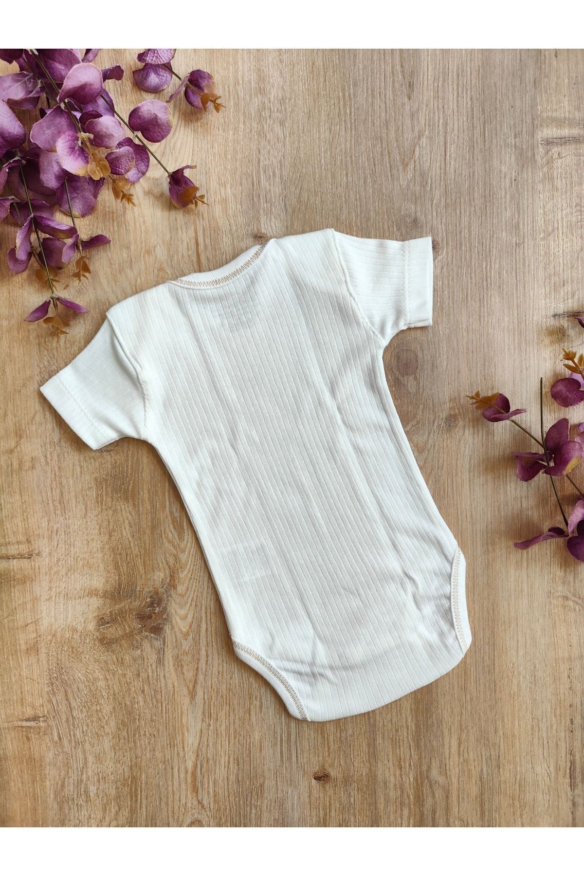 4'lü Kısa Kollu Bebek Body Ekru Fitilli Zıbın Çıtçıtlı Atlet % 100 Pamuklu Mevsimlik Hediyelik