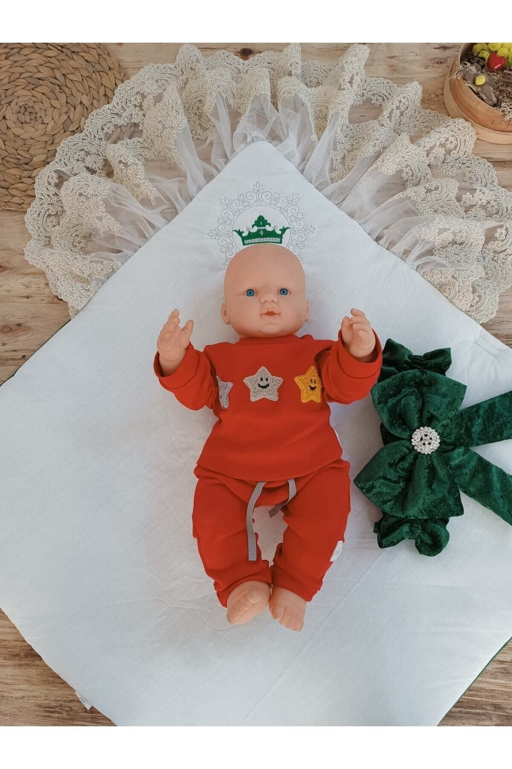 Dantelli Lüks Bebek Kundağı Unisex Bebek Dış Kundak Battaniyesi Hastane Çıkışı Mevlütlük Kundak
