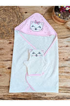 Kedi Nakışlı & Başlıklı Bebek Banyo Havlusu - Yumuşak & Su Emici Bebek Havlusu - %100 Pamuklu