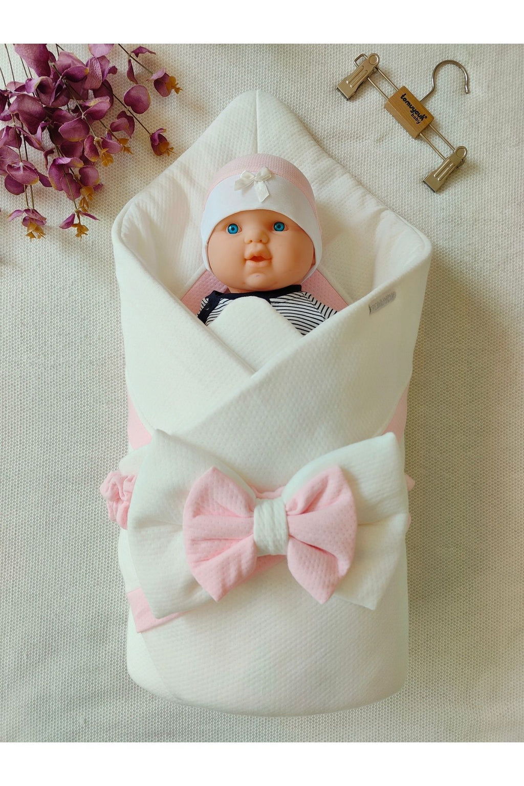 Pembe Kız Bebek Battaniyesi Pamuklu Doğal Organik Uyku Bebek Kundağı Hastane Çıkışı Yenidoğan
