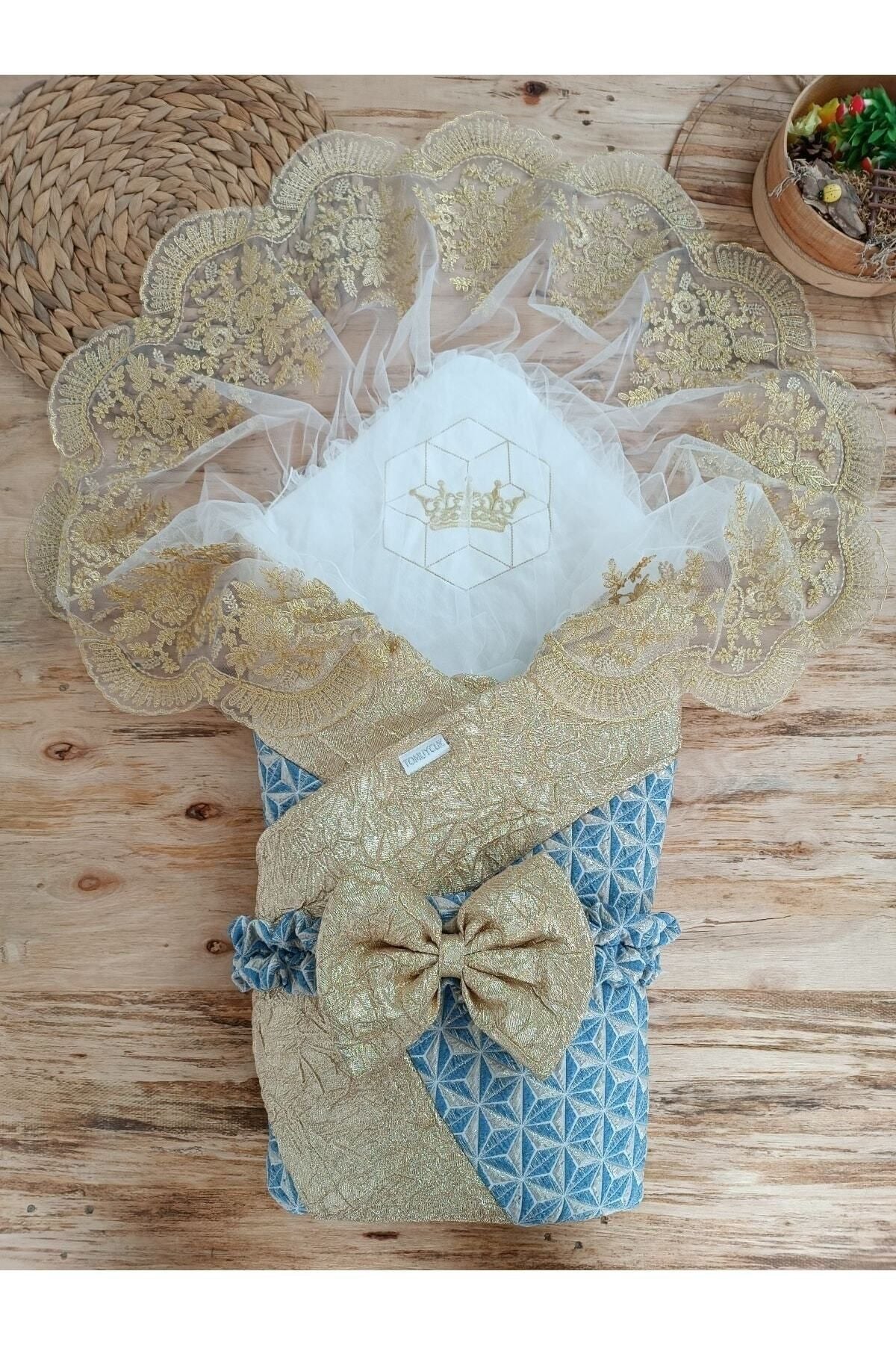 Dantelli Lüks Bebek Kundağı Unisex Bebek Dış Kundak Battaniyesi Hastane Çıkışı Mevlütlük Hediyelik