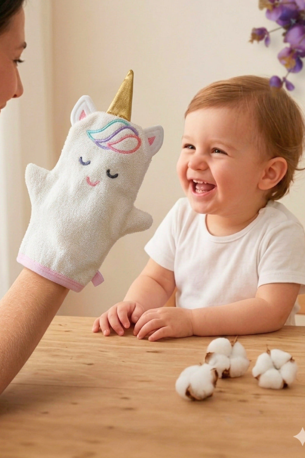 Panda El Kuklası Bebek Banyo Eldiveni – %100 Pamuklu