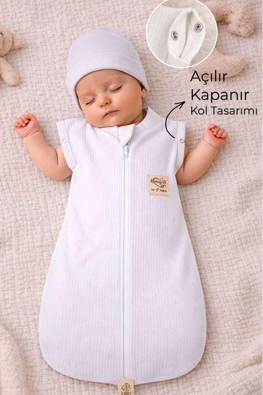 %100 Pamuklu Kız / Erkek Bebek Uyku Tulumu Kundağı 0-6 Ay Fermuarlı Çıtçıtlı Kol Mevsimlik Yenidoğan