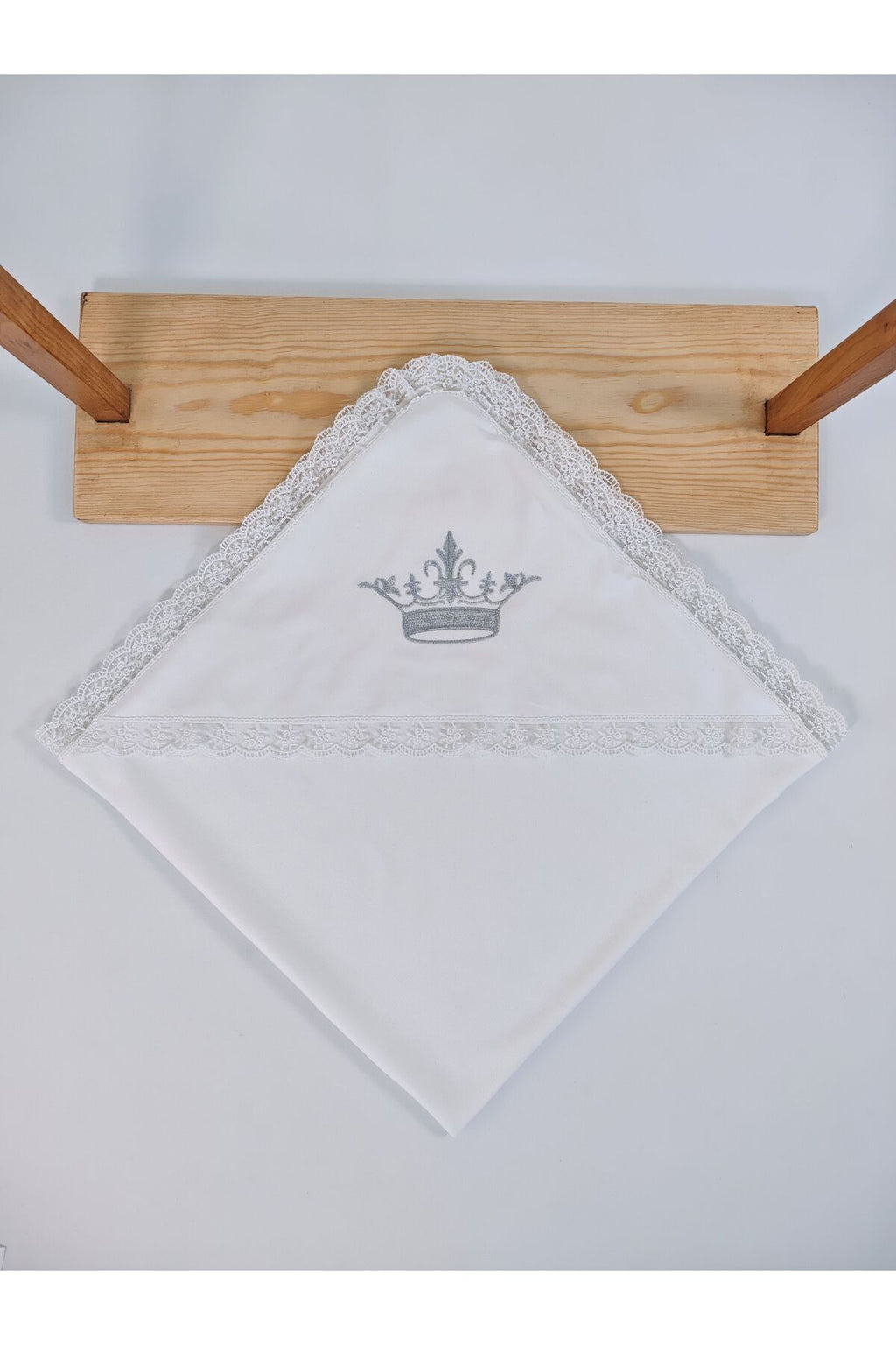 Ekru %100 Pamuklu Erkek Bebek Battaniyesi Nakışlı Dantelli Puset Örtüsü Hediyelik Yenidoğan 85x85cm