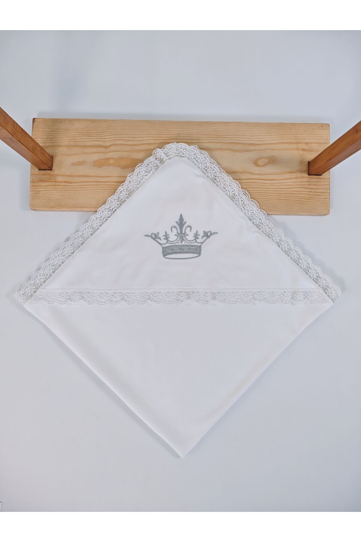 Ekru %100 Pamuklu Erkek Bebek Battaniyesi Nakışlı Dantelli Puset Örtüsü Hediyelik Yenidoğan 85x85cm