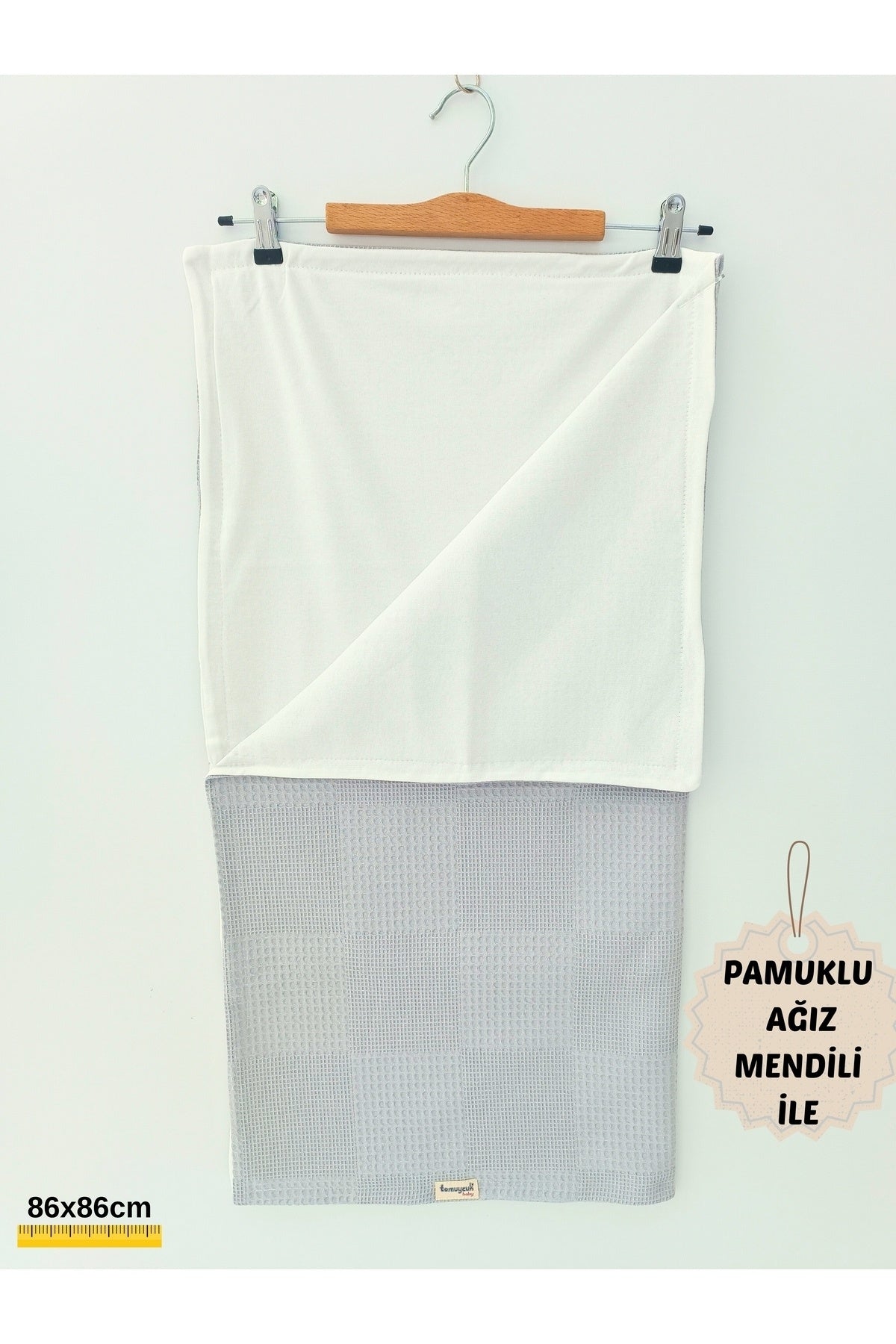 Gri Kız Erkek Bebek Battaniyesi Pike %100 Pamuklu Doğal Organik Uyku Çift Taraflı Örtü 86x86cm