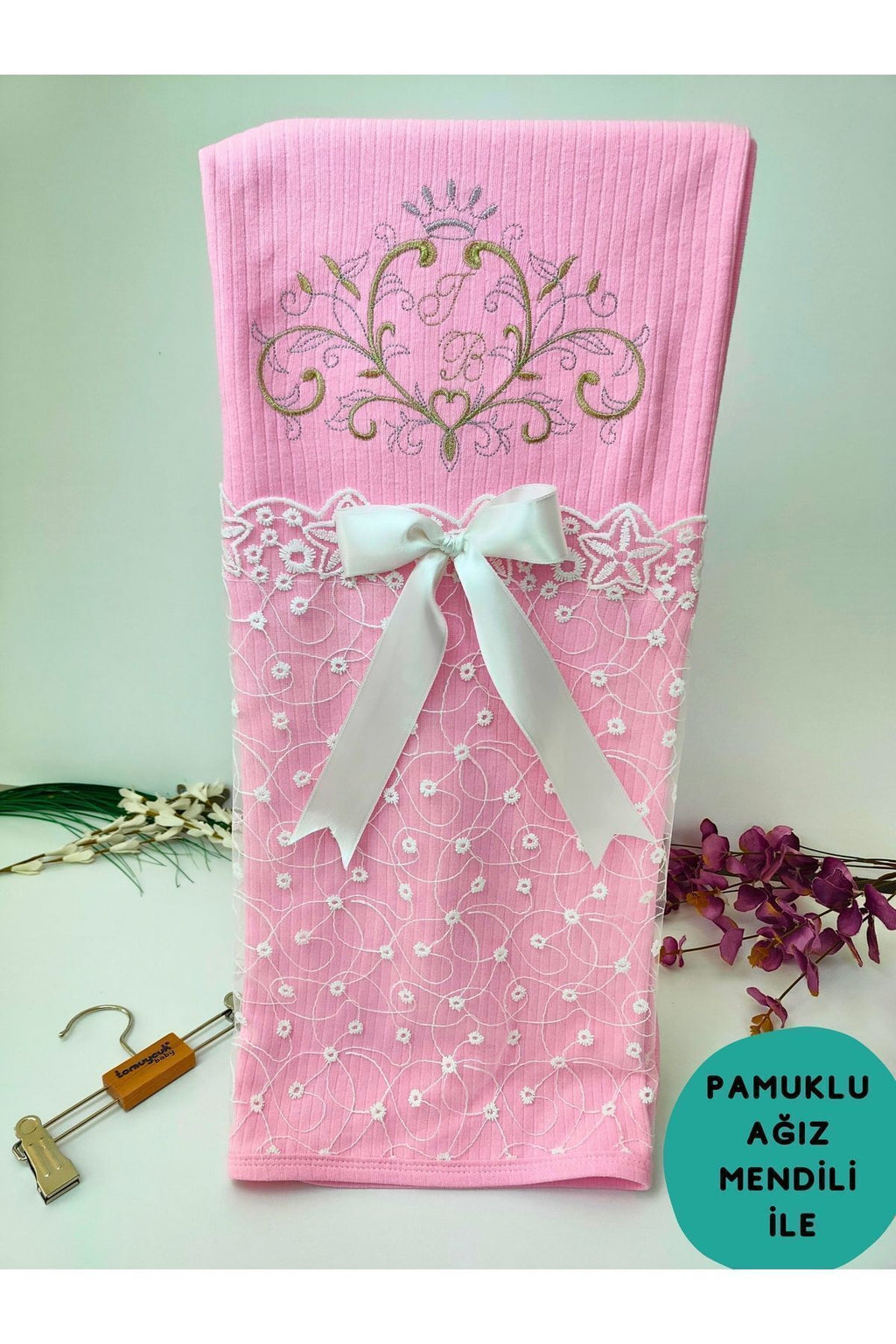 %100 Pamuklu Lüks Kız Bebek Kundak Battaniye 85x80 Çift Katlı Pembe Fitilli Yenidoğan Örtü