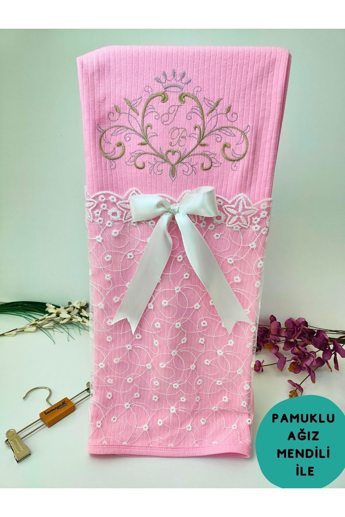 %100 Pamuklu Lüks Kız Bebek Kundak Battaniye 85x80 Çift Katlı Pembe Fitilli Yenidoğan Örtü