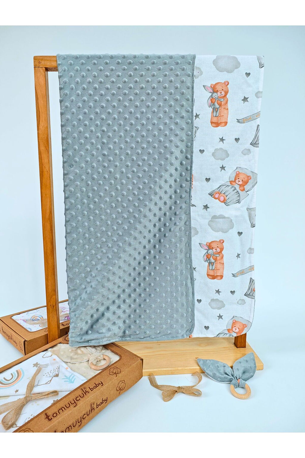 Nohut Desenli %100 Pamuklu Çift Katlı Bebek Battaniyesi – 85x85 cm Kız/Erkek Kundak & Mevsimlik Örtü