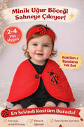 Kırmızı & Bandanalı Uğur Böceği Kostümü - Kız Çocuk Doğum Günü Kostümü Seti