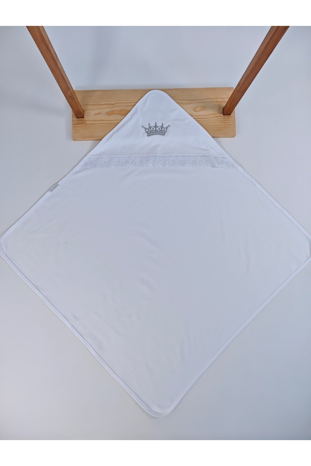 Ekru %100 Pamuklu Bebek Battaniyesi Nakışlı Kız / Erkek Puset Örtüsü Hediyelik Yenidoğan 85x85cm