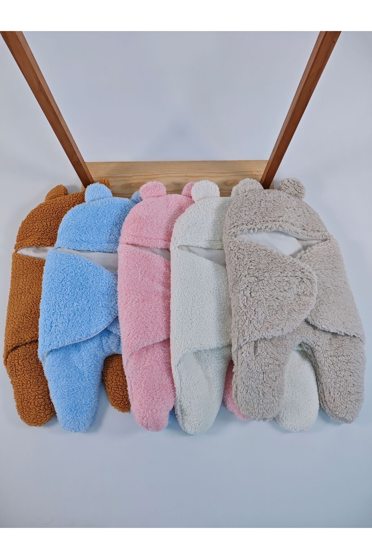 0-6 Ay İçi Elyaflı Kulaklı Peluş Bebek Kundağı Welsoft Kumaş Yenidoğan Uyku Tulumu