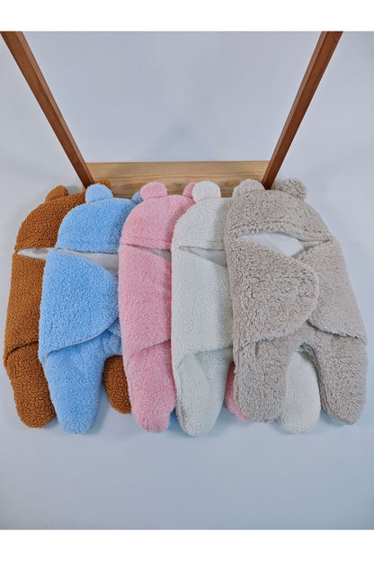 0-6 Ay İçi Elyaflı Kulaklı Peluş Bebek Kundağı Welsoft Kumaş Yenidoğan Uyku Tulumu