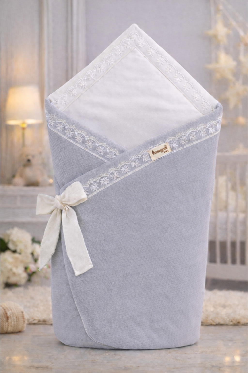 Dantelli Bebek Kundak Battaniye %100 Pamuklu 85x85 cm – Yumuşak & Rahat / Hediyelik