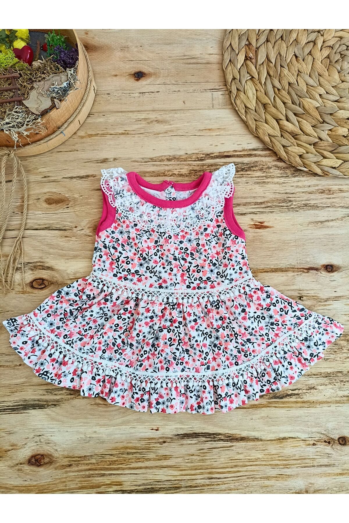 Kır Çiçeği Nar Kız Bebek Elbisesi Pamuklu Yazlık Şık Bebek Giyim Hediyelik Yenidoğan