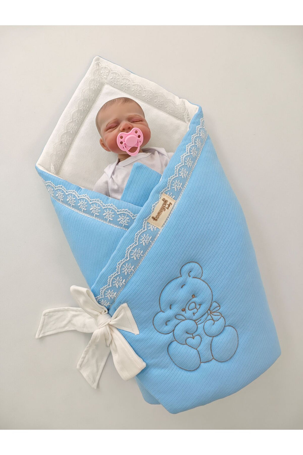 Ayıcık Nakışlı %100 Pamuklu 85x85cm Bebek Battaniyesi | Kız Erkek Mevsimlik Uyku Kundağı
