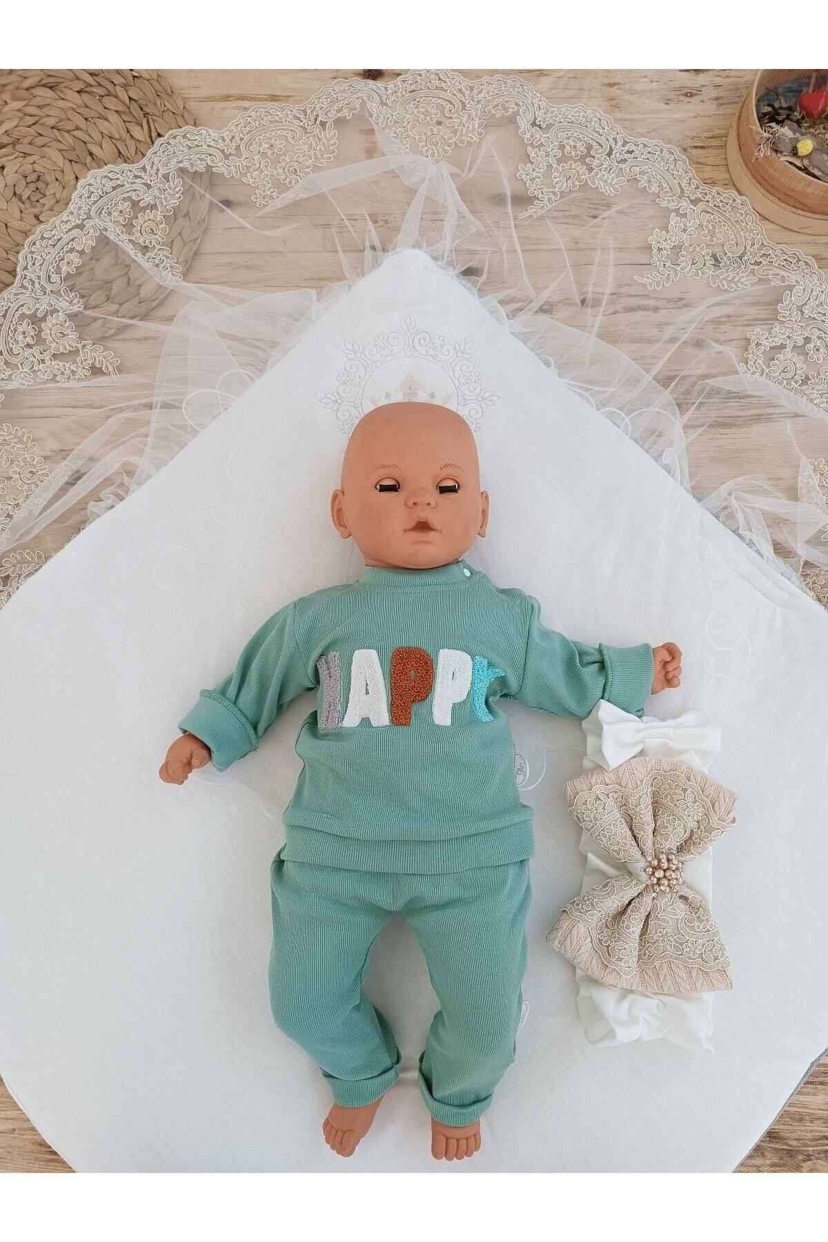 S.kahve Triko Örgü Unisex Bebek Batttaniyesi Kundağı Dantelli Yenidoğan Hastane Çıkışı Hediyelik