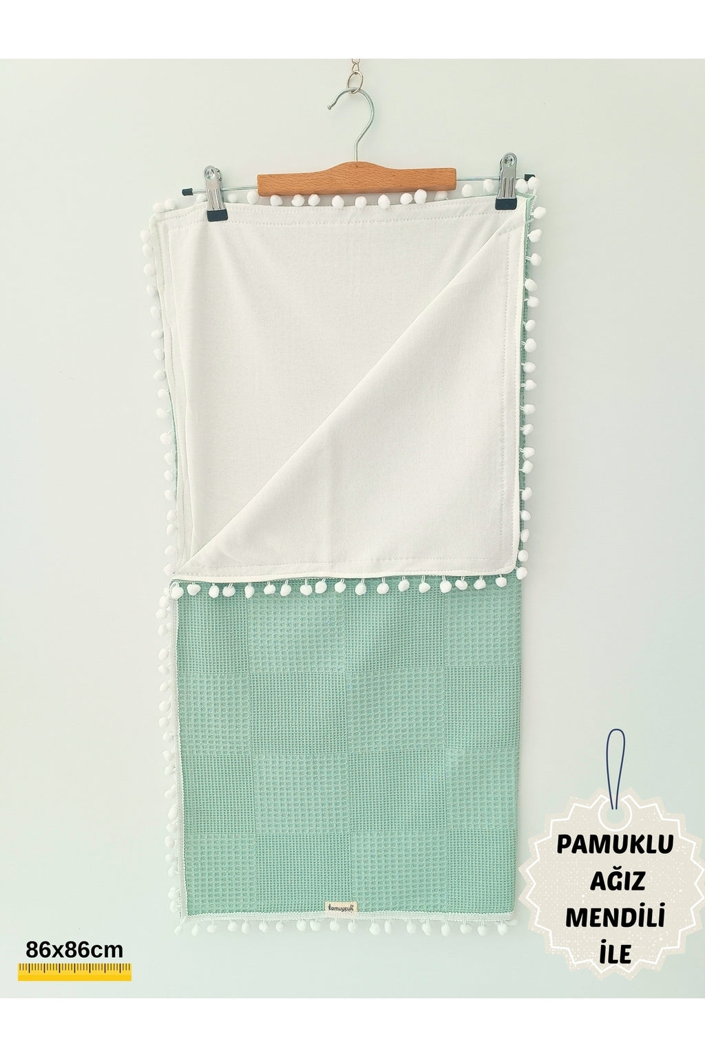 Yeşil Kız Erkek Bebek Battaniyesi Pike %100 Pamuklu Doğal Organik Uyku Çift Taraflı Örtü 86x86cm
