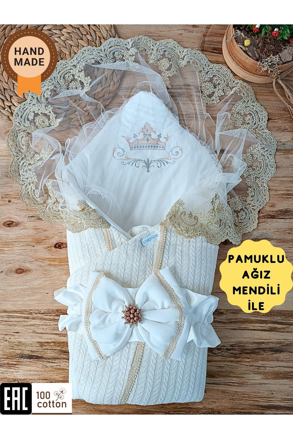 Triko Örgü Bebek Batttaniyesi Kundağı Kalın Dantelli Yenidoğan Hastane Çıkışı Hediyelik