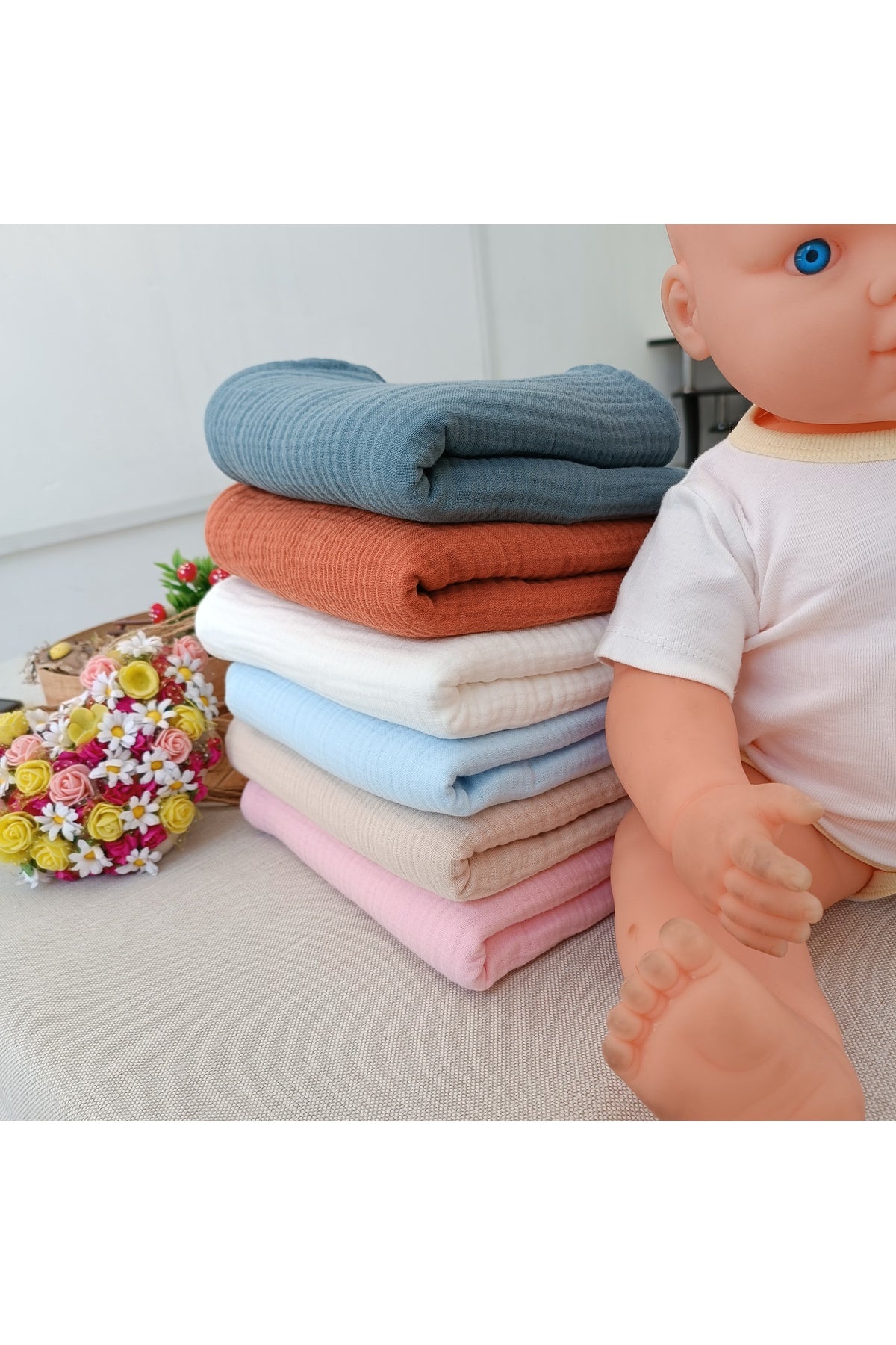 4 Kat Müslin Bebek Battaniyesi 80x90cm Çok Amaçlı Örtü Battaniye Havlu Yenidoğan Hediyelik