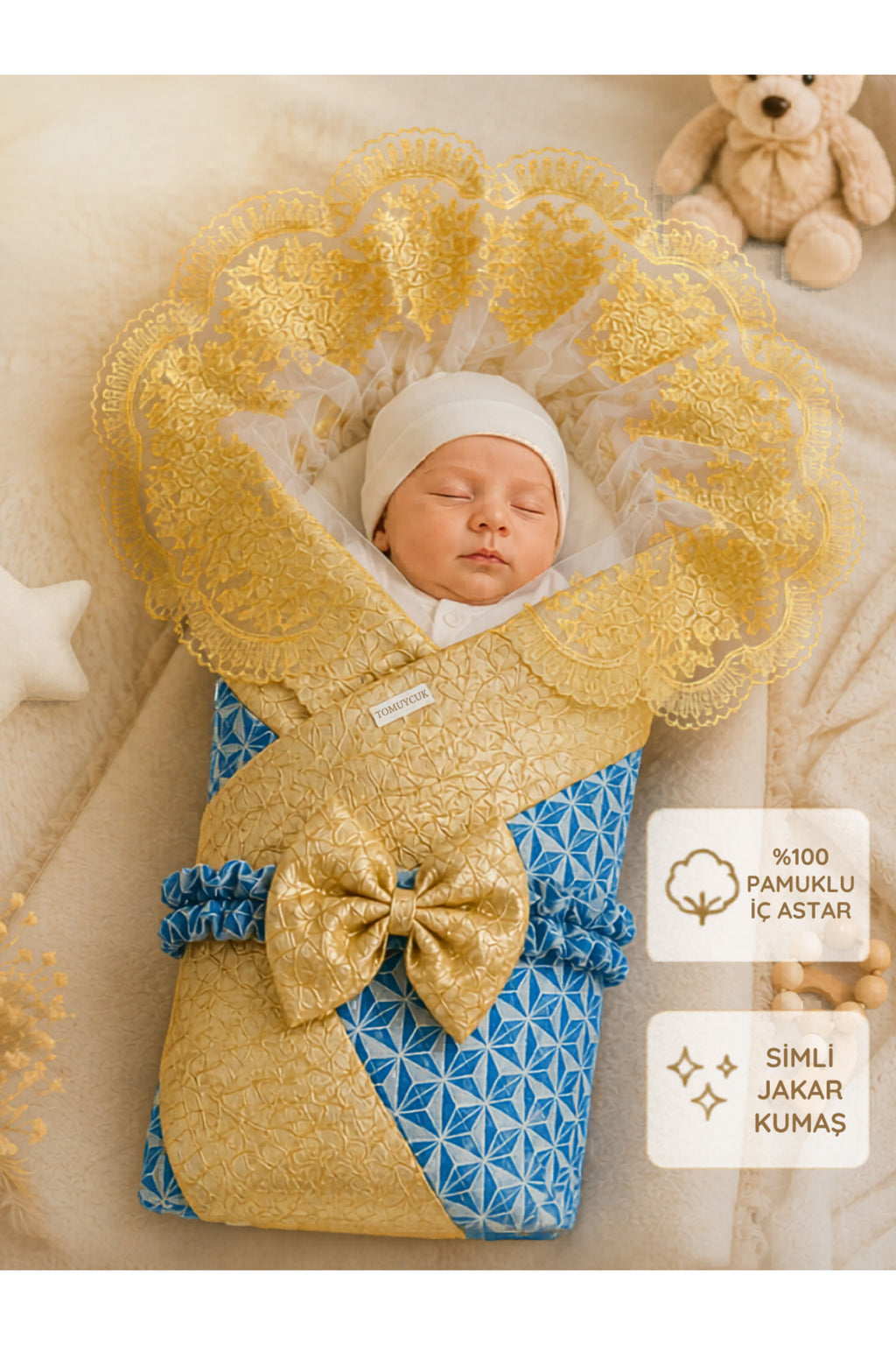 Dantelli Lüks Bebek Kundağı Unisex Bebek Dış Kundak Battaniyesi Hastane Çıkışı Mevlütlük Hediyelik