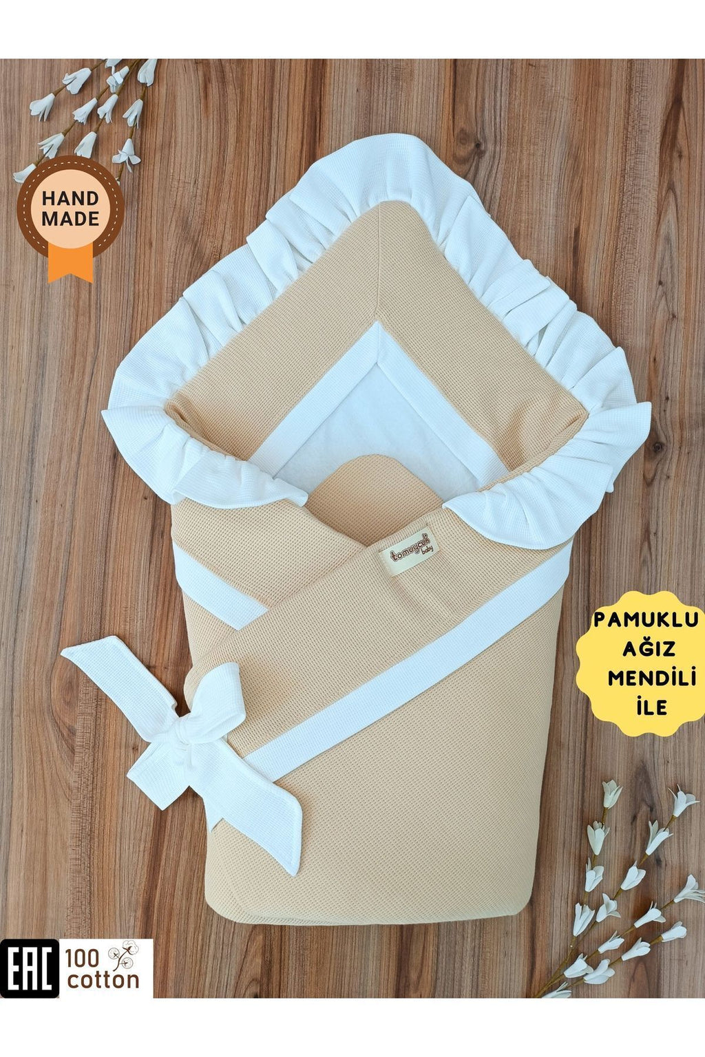 Bebek Battaniyesi Kundağı %100 Pamuklu Inci Waffle Kumaş Yenidoğan Hastane Çıkışı Hediyelik Örtü