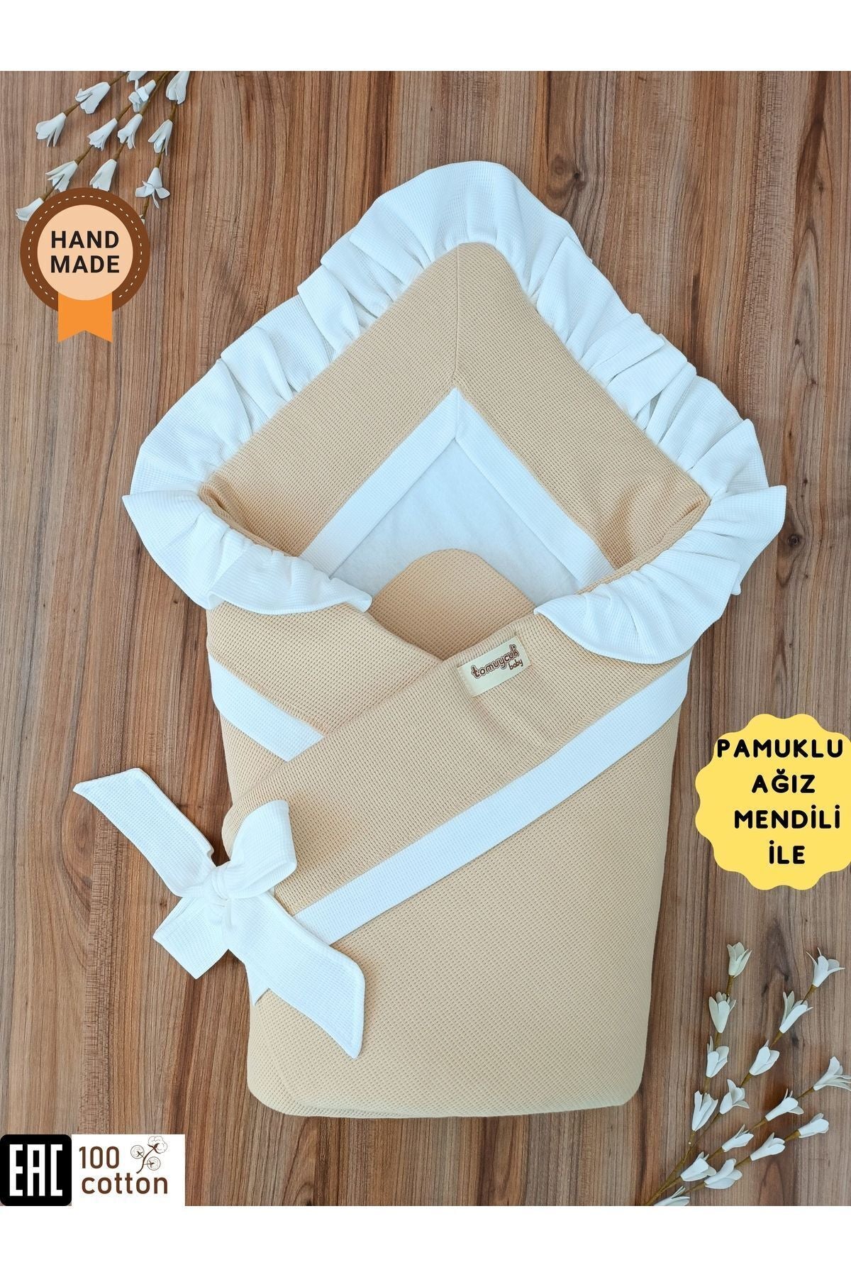 Bebek Battaniyesi Kundağı %100 Pamuklu Inci Waffle Kumaş Yenidoğan Hastane Çıkışı Hediyelik Örtü