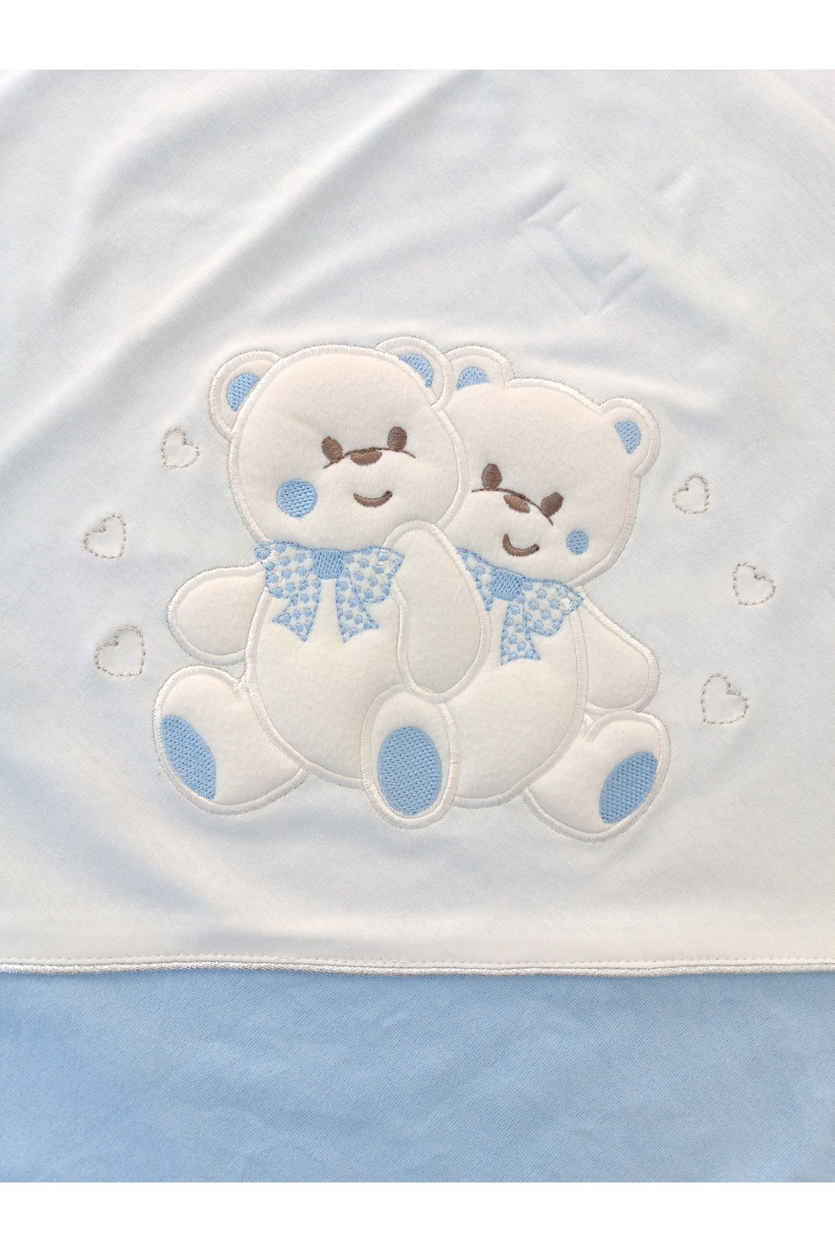 %100 Pamuklu & Mevsimlik Erkek Bebek Battaniyesi - Mavi & Ayıcık Nakışlı Bebek Örtüsü 80x90 Cm