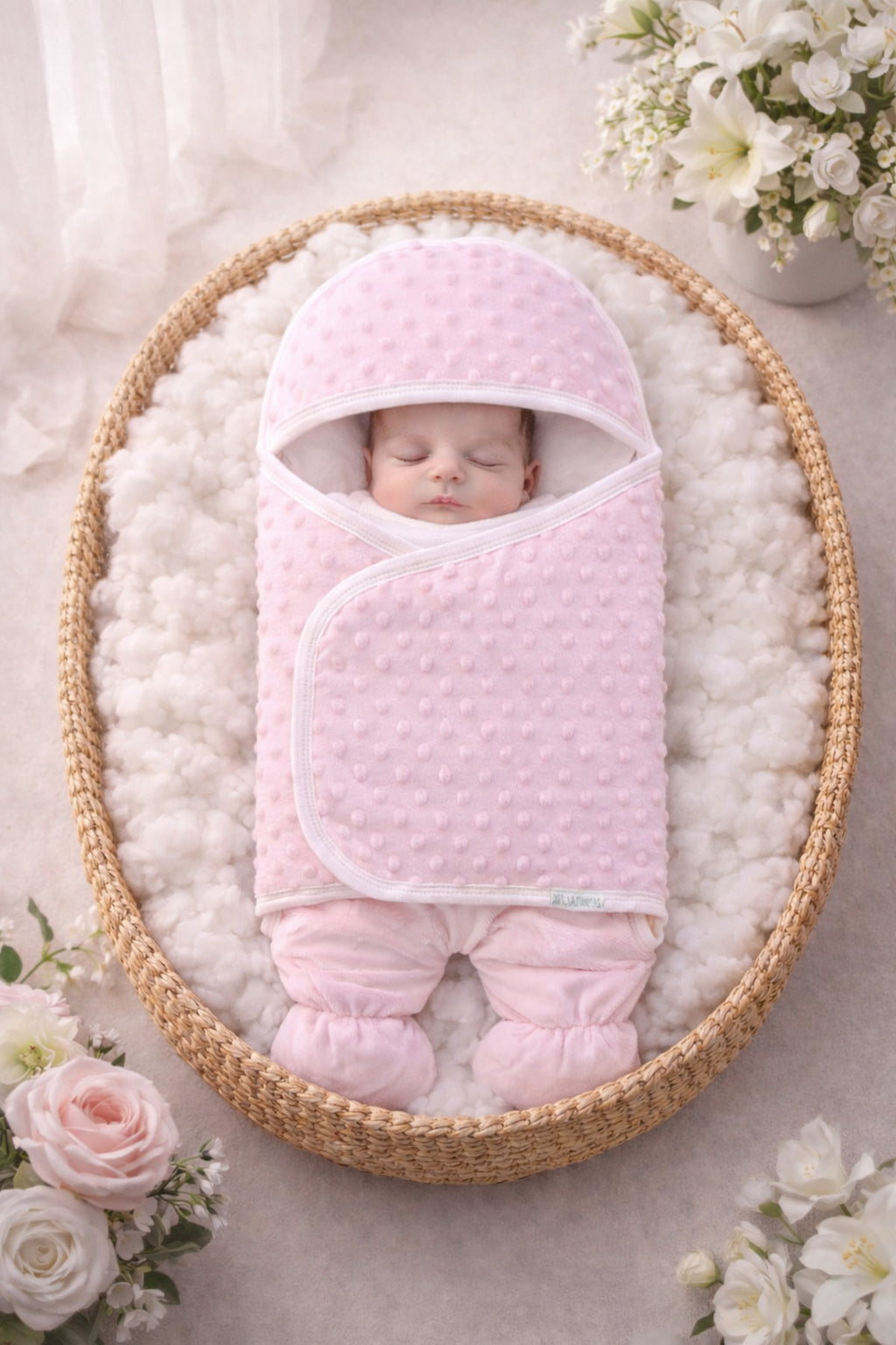 Pembe Kız Bebek Dış Kundak & Ayaklı Uyku Tulumu - %100 Pamuklu Astronot Tulum