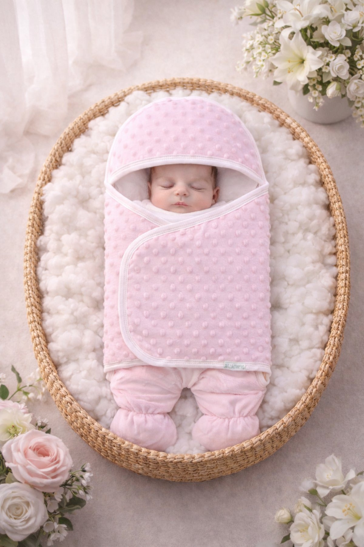 Pembe Kız Bebek Dış Kundak & Ayaklı Uyku Tulumu - %100 Pamuklu Astronot Tulum