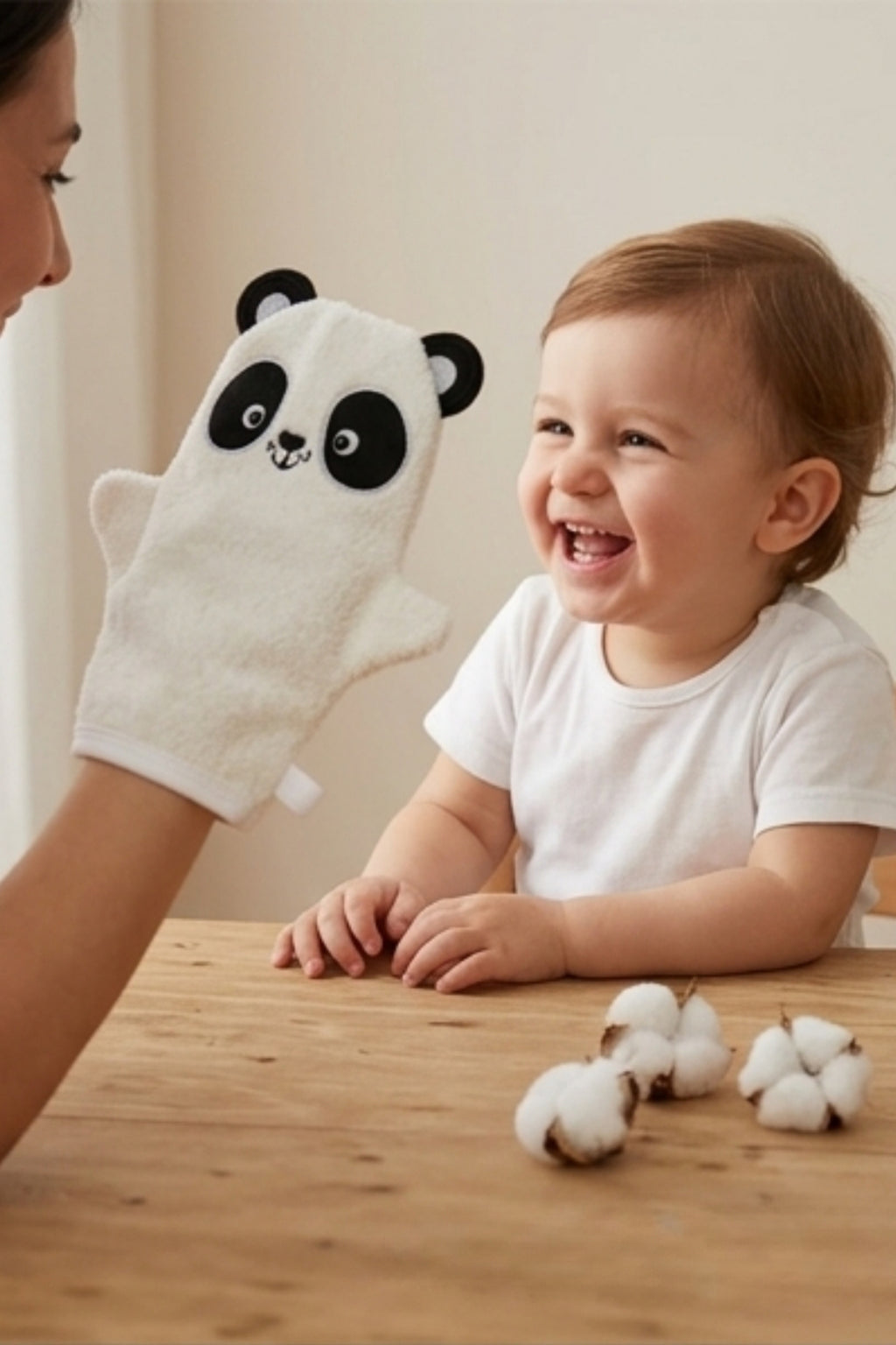Panda El Kuklası Bebek Banyo Eldiveni – %100 Pamuklu