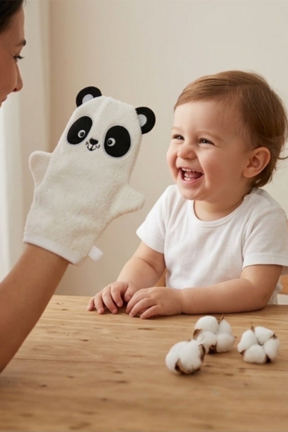 Panda El Kuklası Bebek Banyo Eldiveni – %100 Pamuklu