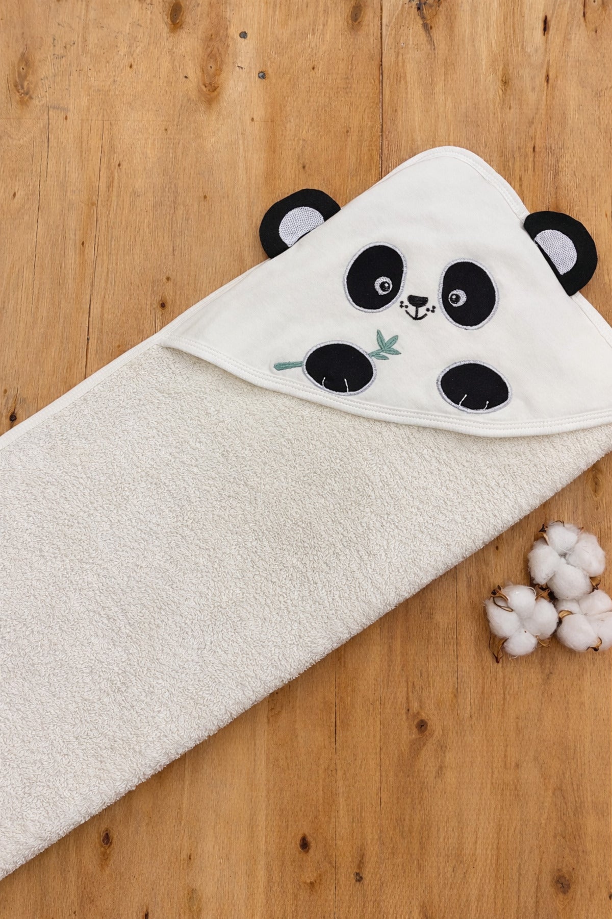 %100 Pamuklu & Başlıklı Bebek Banyo Havlusu - Panda Nakışlı & Havlu- Yumuşak & Su Emici