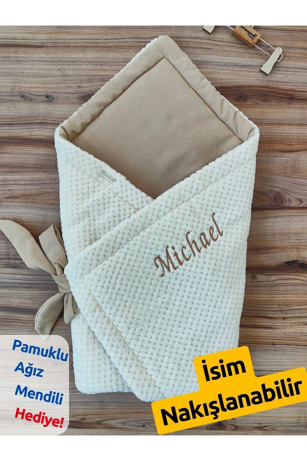 İsme Özel Nakışlı Bebek Battaniyesi Hastane Çıkışı Bebek Kundağı Yenidoğan Hediyelik Mevlütlük