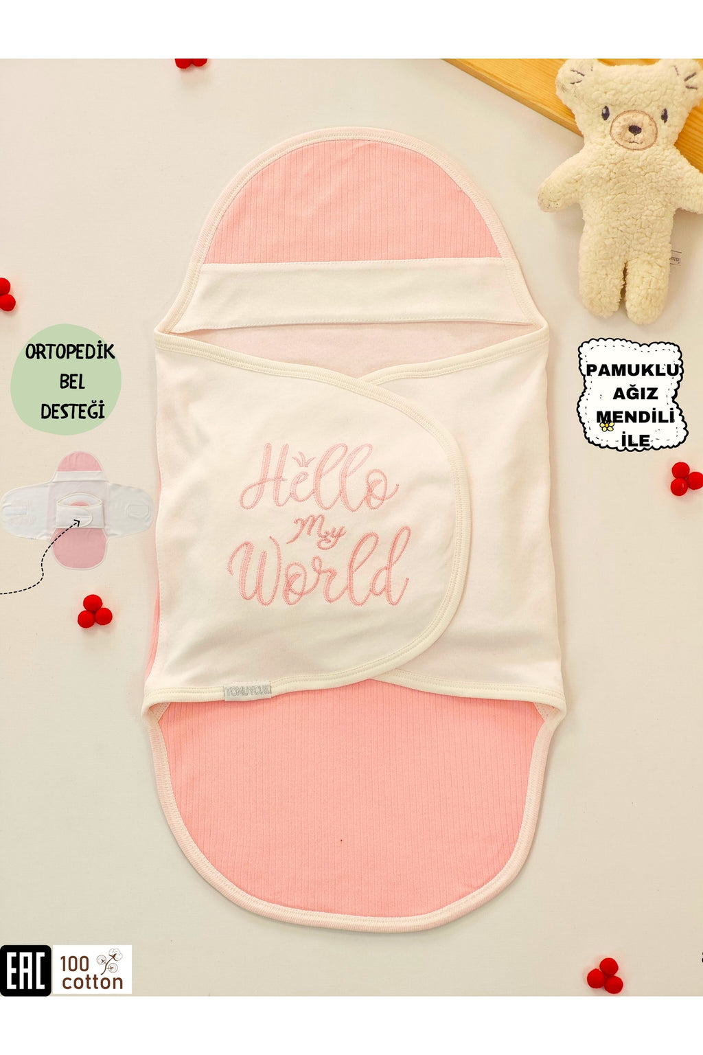 Pembe Kız Bebek Battaniyesi Kundağı -Uyku Tulumu %100 Pamuklu Ortopedik 0-9ay Hediyelik