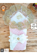 Pamuklu & Kışlık Unisex Bebek Kundağı - Gold Dantelli Bebek Battaniyesi & Hastane Çıkışı