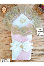 Pamuklu & Kışlık Unisex Bebek Kundağı - Gold Dantelli Bebek Battaniyesi & Hastane Çıkışı