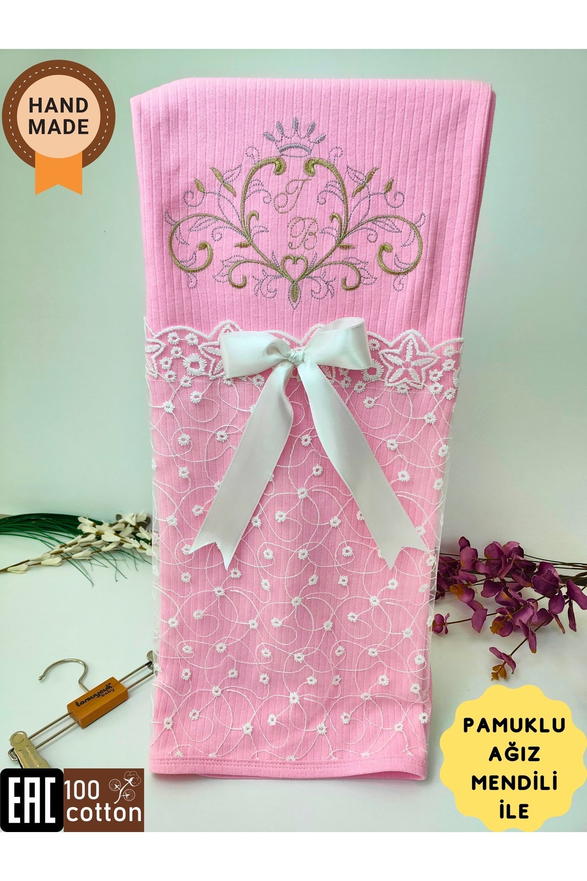 %100 Pamuklu Lüks Kız Bebek Kundak Battaniye 85x80 Çift Katlı Pembe Fitilli Yenidoğan Örtü