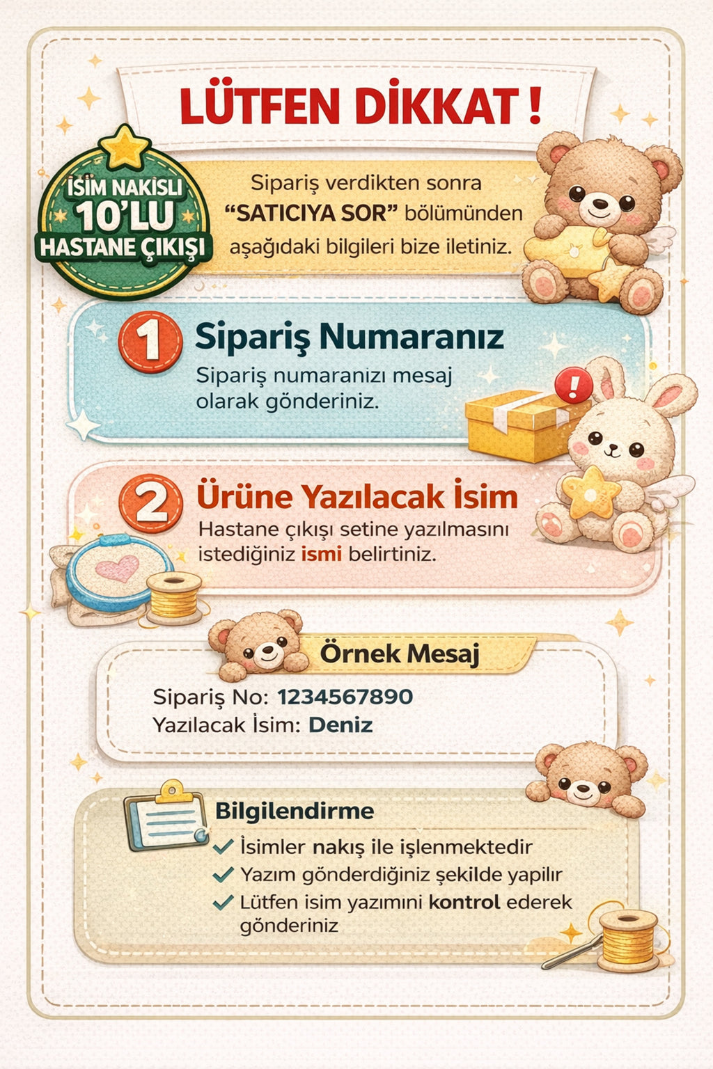 İsim Nakışlı 10’lu Kız Erkek Yenidoğan Hastane Çıkışı Seti %100 Pamuklu – Hediyelik