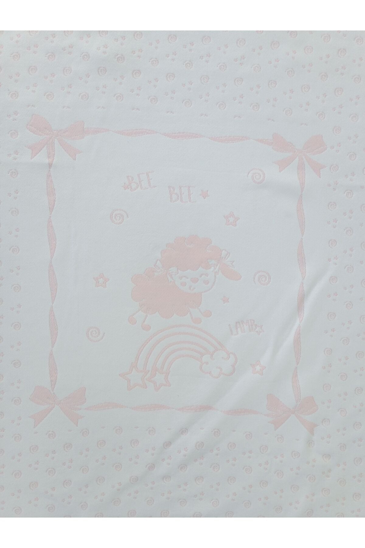 %100 Pamuklu Triko Kız Bebek Battaniyesi - Pembe & Kuzu Desenli Bebek Arabası Örtüsü