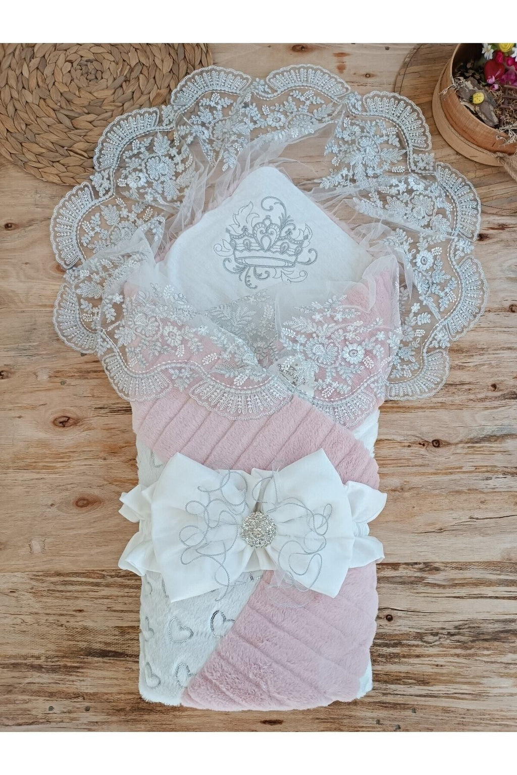 Yenidoğan Unisex Bebek Kundağı & Hastane Çıkışı - Pemba & Dantelli Dış Kundak