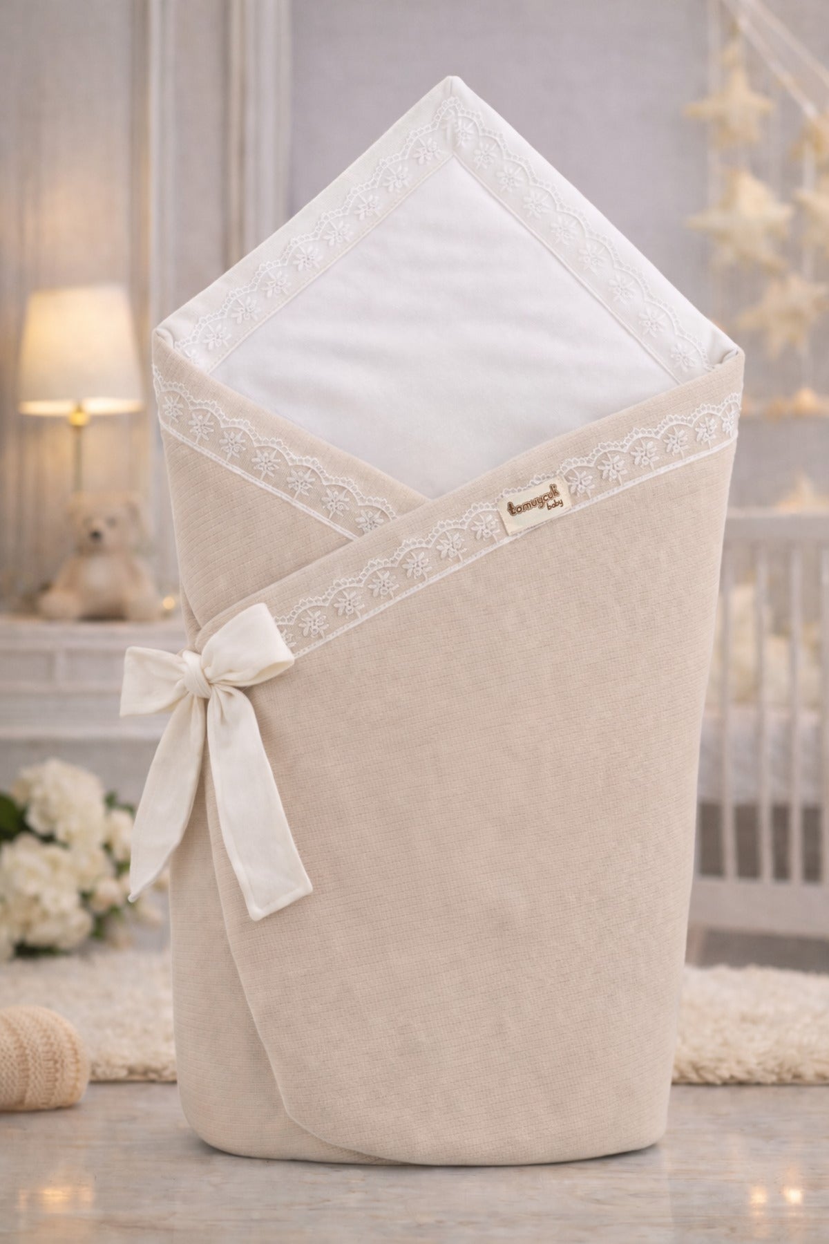 Dantelli Bebek Kundak Battaniye %100 Pamuklu 85x85 cm – Yumuşak & Rahat / Hediyelik