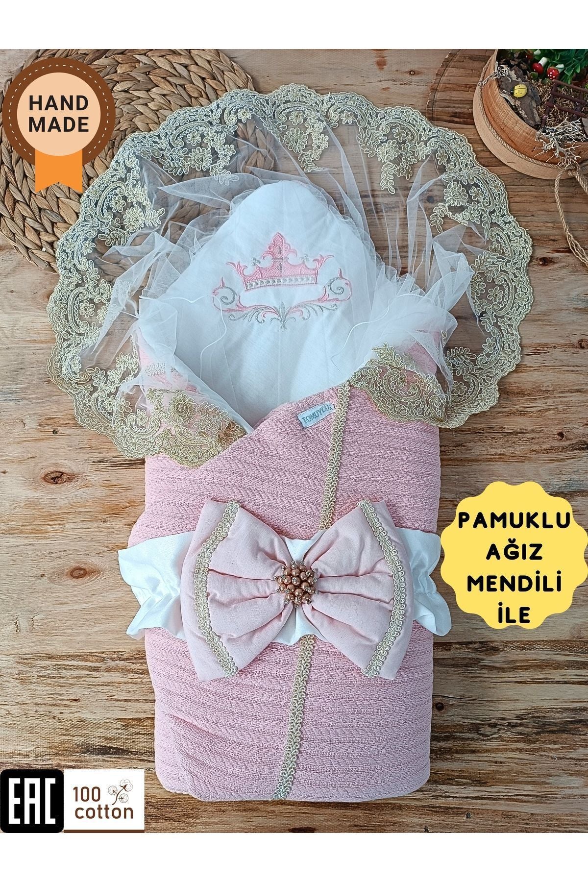 Triko Örgü Bebek Batttaniyesi Kundağı Kalın Dantelli Yenidoğan Hastane Çıkışı Hediyelik