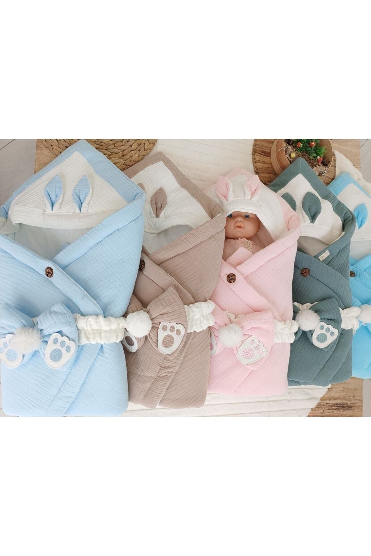 4 Kat Müslin Sütlü Kahve Bebek Kundağı Unisex Dış Kundak Battaniyesi Hastane Çıkışı Hediyelik