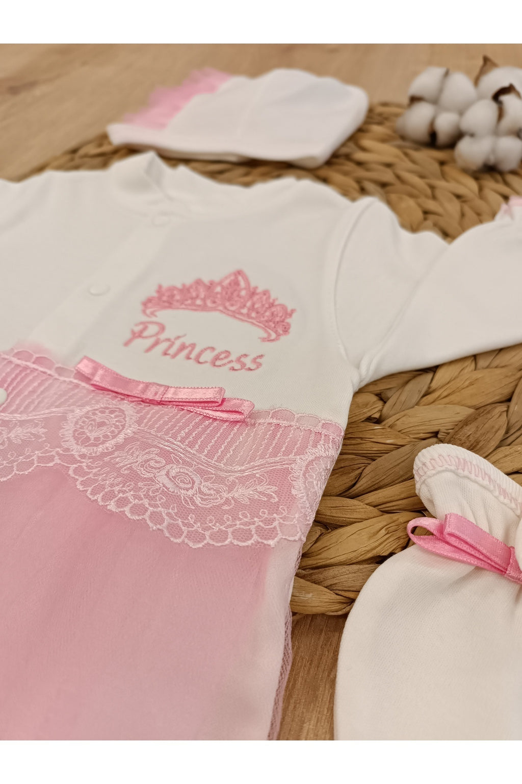 10’lu Kız Bebek Hastane Çıkışı Seti %100 Pamuklu Pembe Nakışlı
