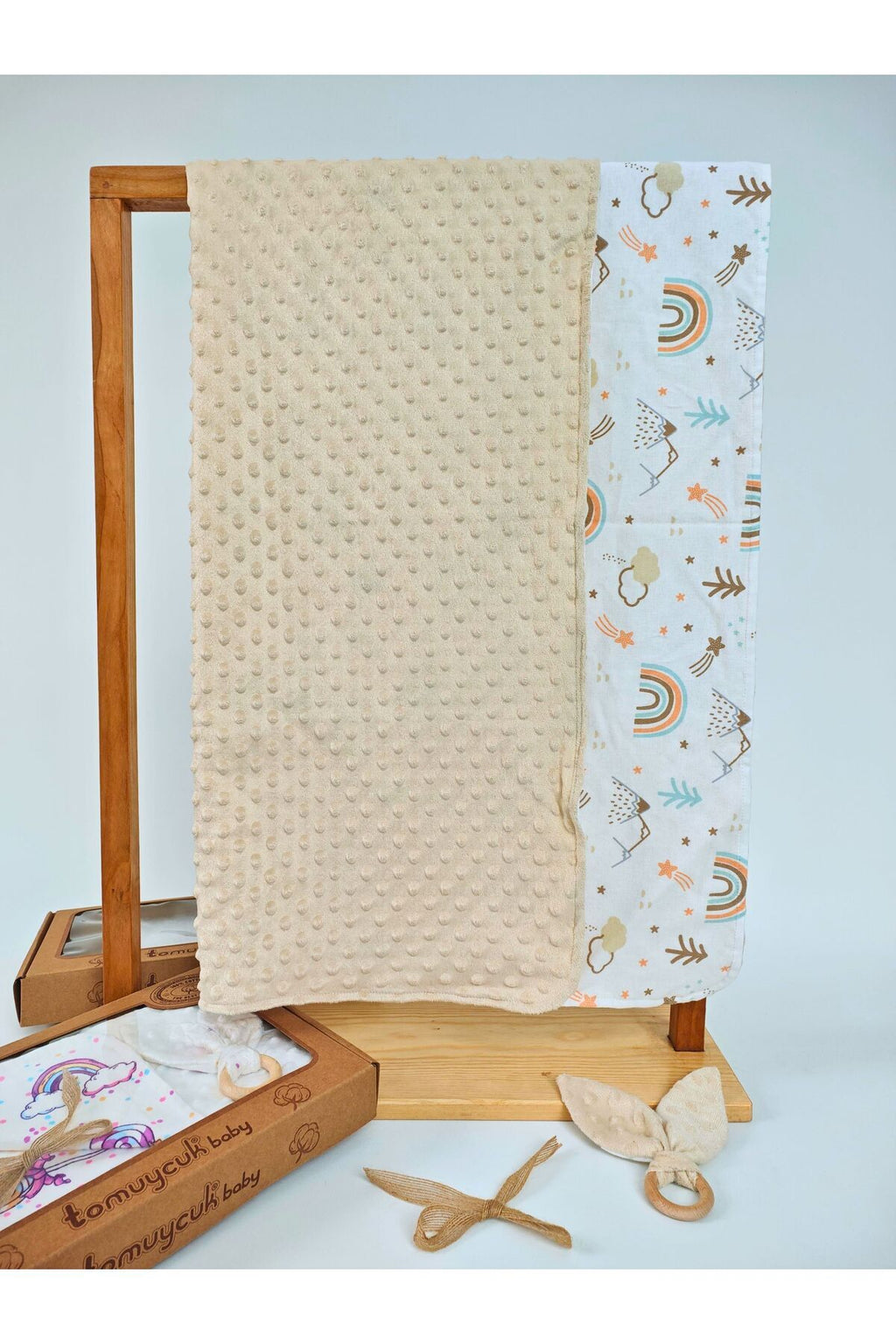 Nohut Desenli %100 Pamuklu Çift Katlı Bebek Battaniyesi – 85x85 cm Kız/Erkek Kundak & Mevsimlik Örtü