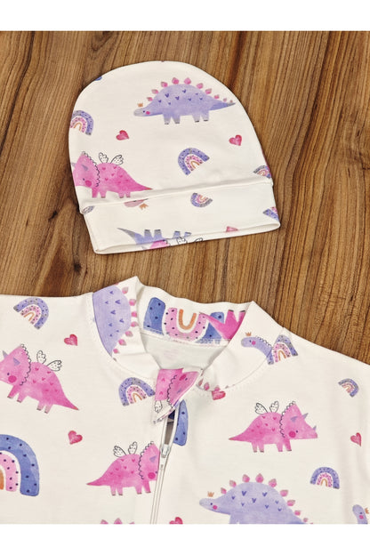 %100 Pamuklu Kız Bebek Uyku Tulumu 0-6 Ay | Fermuarlı Şapkalı